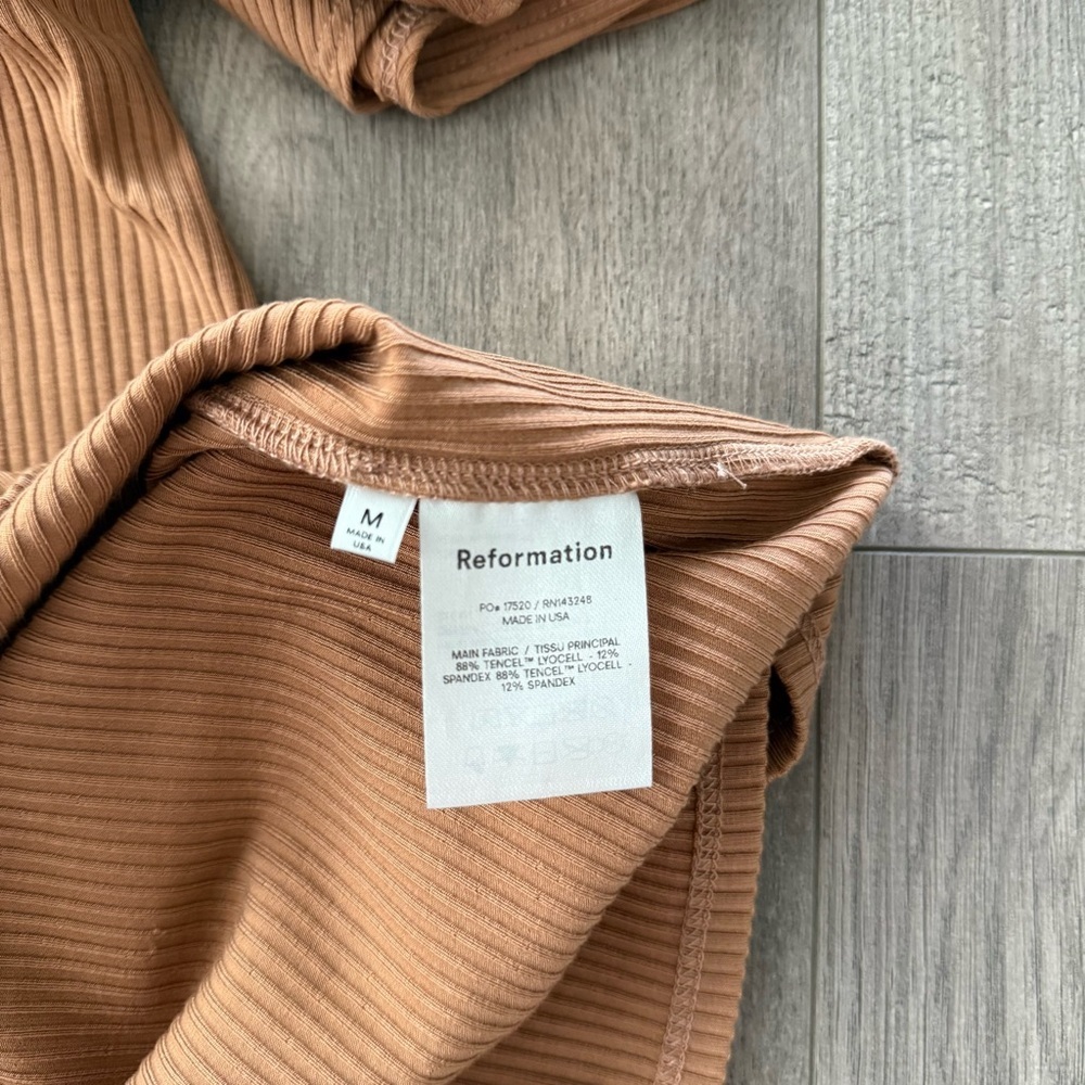 New Reformation Sana Tan Ribbed Mock Neck Dress - Picture 5 of 5